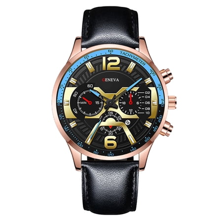 Guodhu Mens Quartz Analog Watches Chronograph Date Display Waterproof Sports Luminous Watch Leather Strap Dress Wrist Watches Gifts for Men