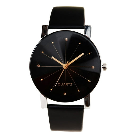 Guodhu Mens Womens Quartz Movement Black PU Leather Watch Round Dial Minimalist Couple Watch