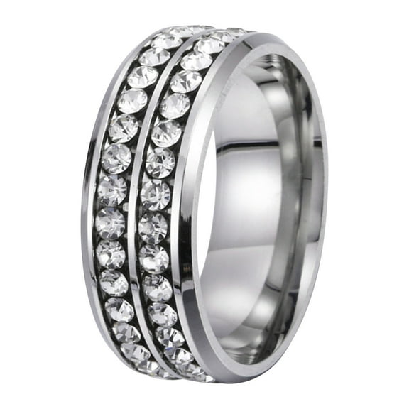 Guodhu Mens Womens Rings Silver Plated Stainless Steel with Cubic Zirconia Diamond Eternity Wedding Band Statement Ring Party Engagement Gift for Men