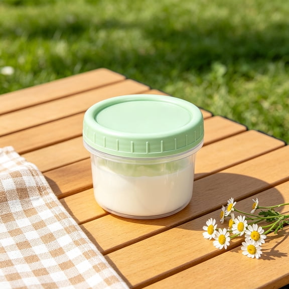 Guodhu Mini Airtight Dessert Container, Clear Yogurt Pudding Storage Cup with Lid, Stackable Portable Snack Box for Fridge Freezer Home Organization(Green U)