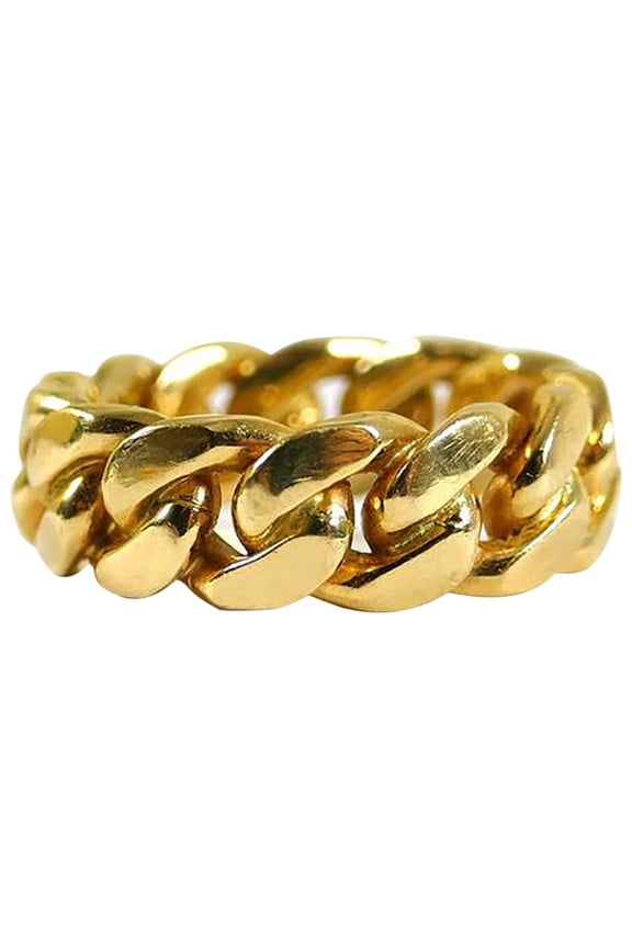 Minimalist Golden Stainless Steel Rings for Women Link Chain Ring Vintage Finger Rings Thick Wide Band Ring