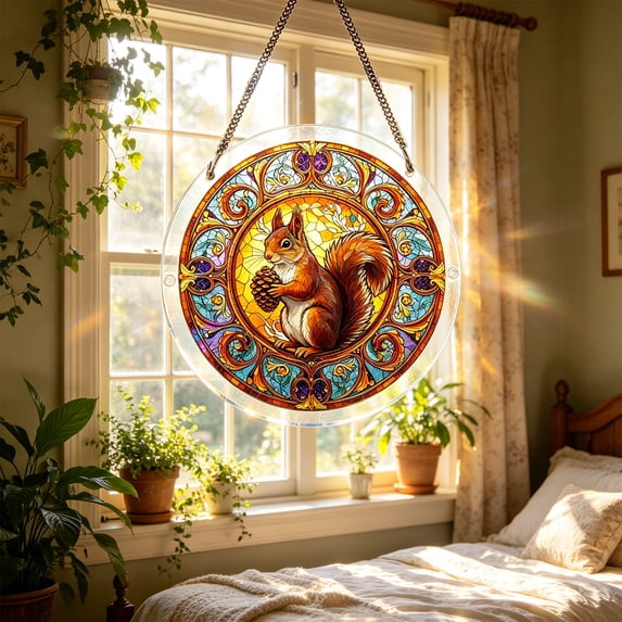 Guodhu Mixed Material Puzzle Sun Catcher Squirrel Feeding Scene 100 Pieces 8x10 Inch Clear Acrylic Wall Hanging 3D Crystal Puzzle for Window Rainbow Maker Home Office(multicolour Y)