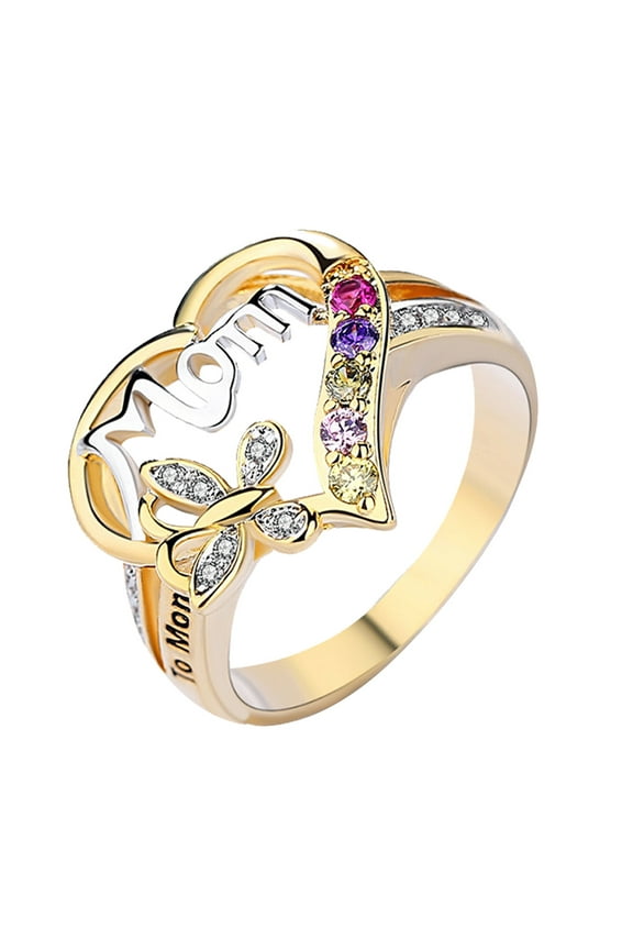 Mother Ring Birthstone Heart Cubic Zirconia Rings for Women Mom Grandma Wife Personalized Mothers Day Gifts Jewelry for Women