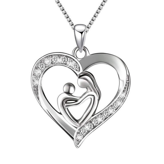 Guodhu Mother and Daughter Son Love Heart Pendant Necklace Mothers Day Gifts for Women Silver Plated Jewelry Gifts for Grandmother Mom Daughter Wife