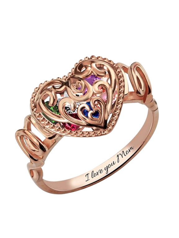 Mothers Day Gifts for Mom Grandma,Colored Gemstone Heart Ring Silver Plated Ring for Women jewelry Gifts for Mom ,Mom Gifts