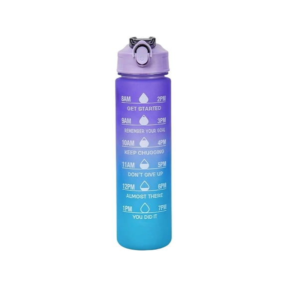 Guodhu Motivational Time-Marked Water Bottle with Flip-Top Lid, 750ml Reusable Plastic Sports Cup for Gym Hiking, One-Button Portable Travel Hydration Tracker(Multicolor K)