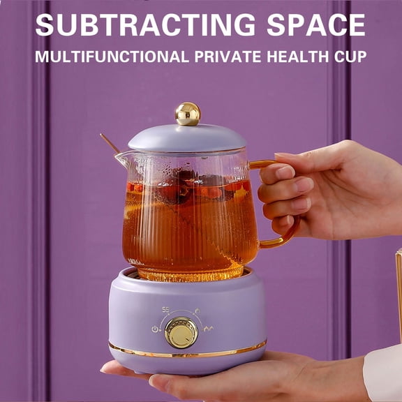 Guodhu Multi-Functional Mini Electric Stewing Cup, Glass Health Preservation Pot with 360W Heating, Compact Personal Soup Maker for Office Home(Purple)