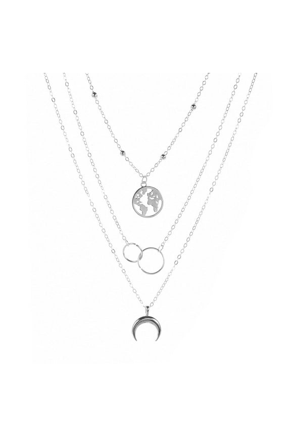 Multiple Layered Necklaces for Women Choker Necklace with Moon Earth Ring Chain Necklace Jewelry for Women