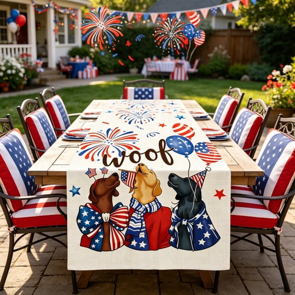 Guodhu Patriotic Table Runner 14x72 Inch 4th of July Stars and Stripes Red White Blue Spangled Banner Decor for Independence Day Party Kitchen Dining Room(Multicolor)