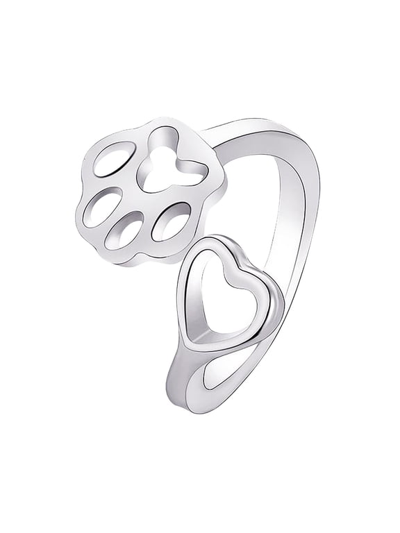 Paw Print Heart Ring Pet Animal Lover Jewelry Lovers Adjustable Open Ring Dog Cat Claw Ring Rings for Women