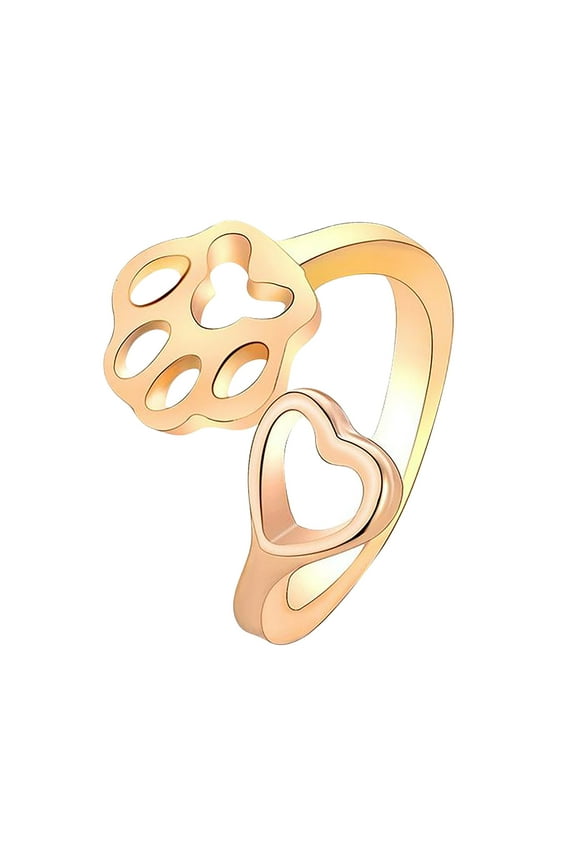 Paw Print Heart Ring Pet Animal Lover Jewelry Lovers Adjustable Open Ring Dog Cat Claw Ring Rings for Women