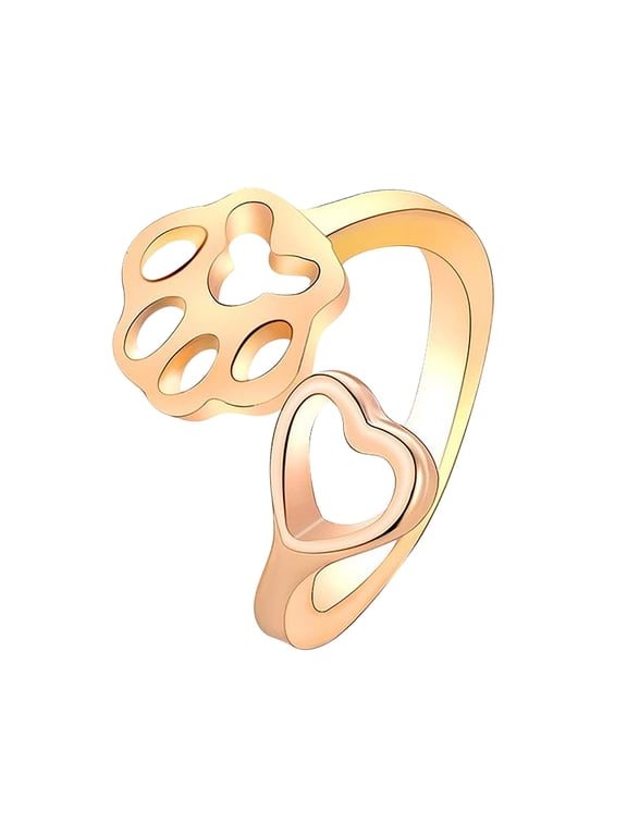 Paw Print Heart Ring Pet Animal Lover Jewelry Lovers Adjustable Open Ring Dog Cat Claw Ring Rings for Women
