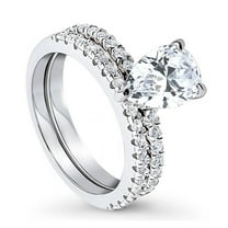 Guodhu Pear Shaped Cubic Zirconia Wedding Ring Sets for Women Teardrop Engagement Rings Silver Plated Stackable Rings for Women