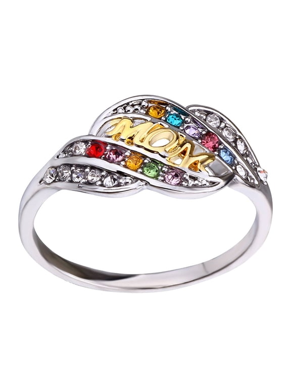 Personalized Mothers Rings with Simulated Birthstones Mother's Day Rings Gift for Women Mom Grandma