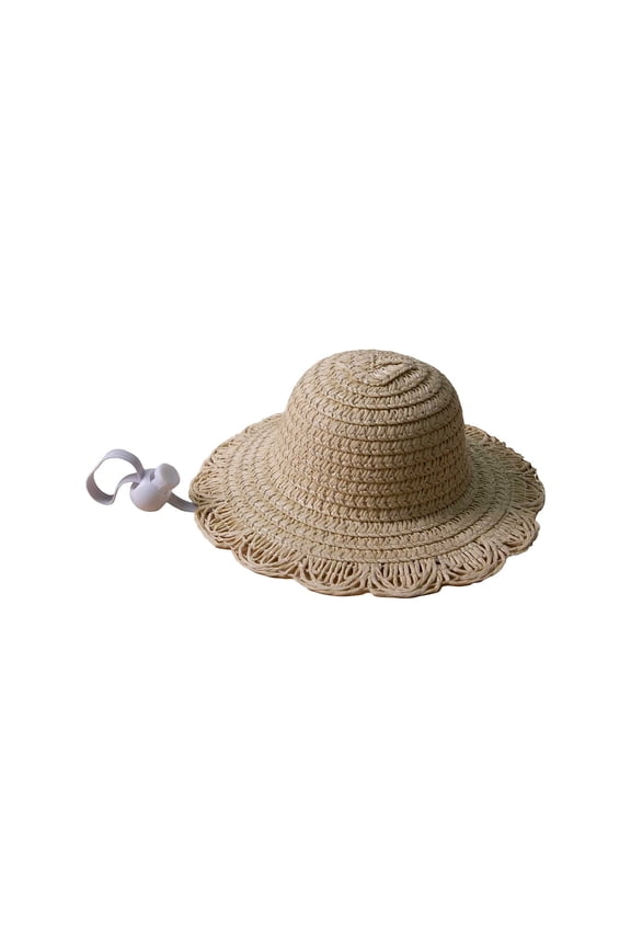 Pet Mini Sun Hat for Cats Dogs, Adjustable Straw Beach Cap, Cute Summer Sun Protection Accessory, Lightweight Breathable Wide Brim Hat for Small Pets Photo Prop(C Y)