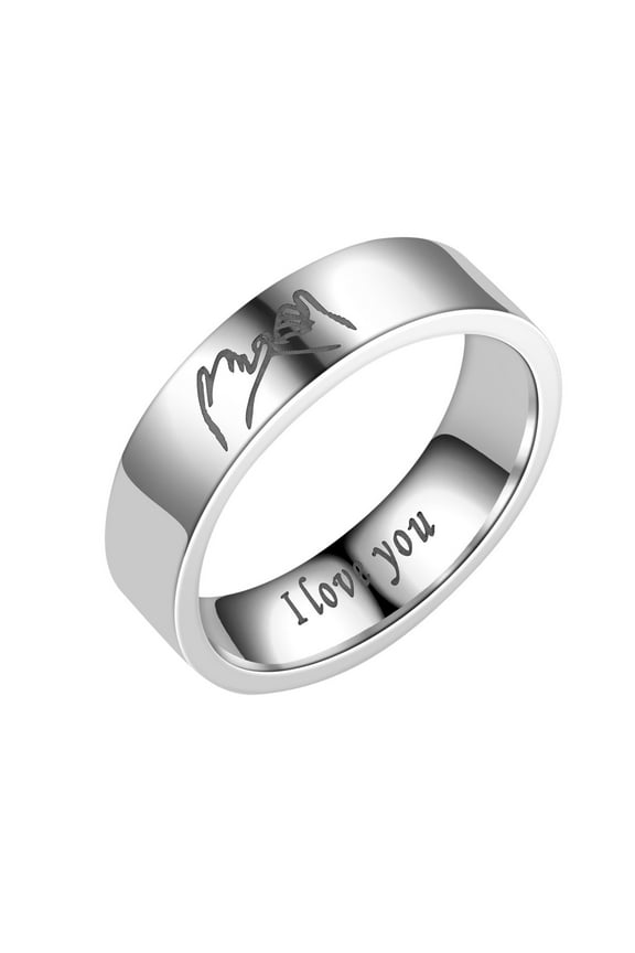 Promise Ring for Women Men Engraved I Love You High Polish Stainless Steel Flat Engagement Ring Wedding Band,Anniversary Birthday Gift for Him Her