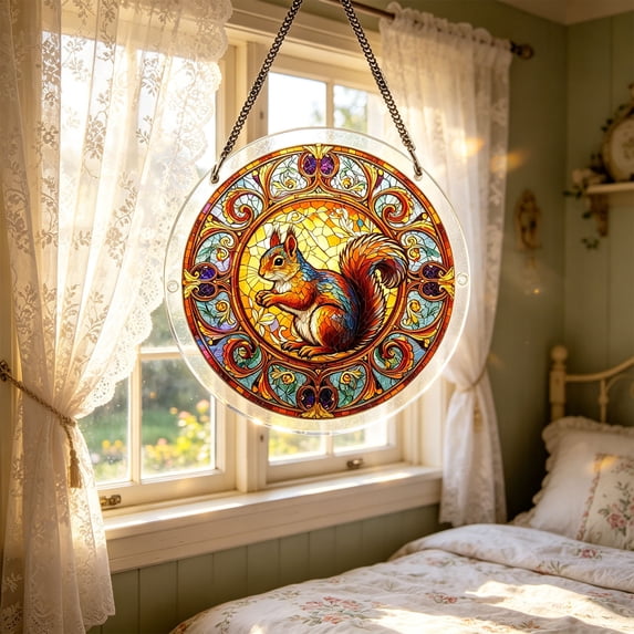 Guodhu Puzzle Sun Catcher Squirrel Acrylic Mixed Material 100 Pieces 8x10 Inch Window Hanging Rainbow Maker Craft Kit for Kids Adults(multicolour W)