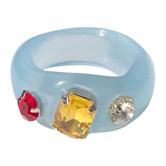 Guodhu Retro Vintage Acrylic Cute Trendy Ring Colorful Rhinestone Diamond Ring Stackable Chunky Rings for Women
