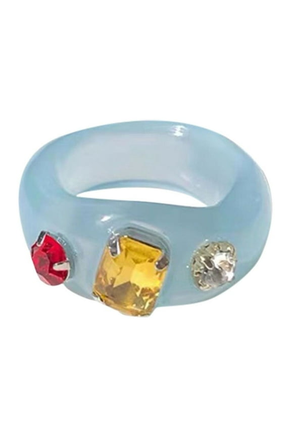 Retro Vintage Acrylic Cute Trendy Ring Colorful Rhinestone Diamond Ring Stackable Chunky Rings for Women