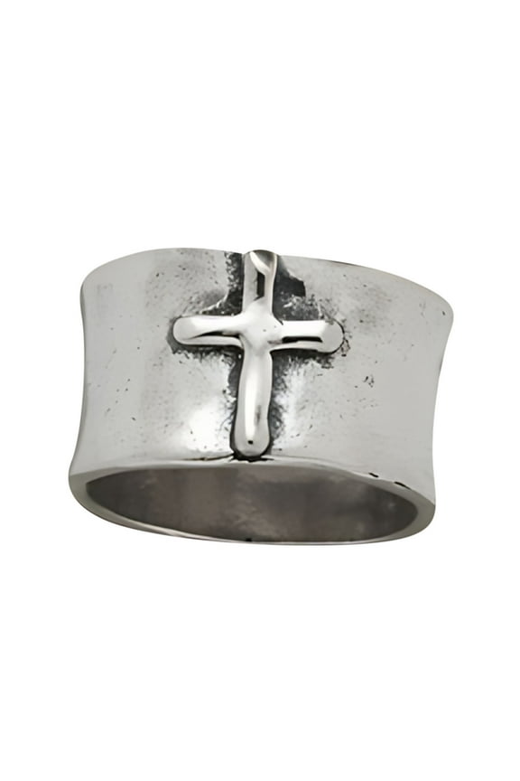 Retro Vintage Silver Wide Band Rings for Women/Men Cross Thumb Finger Ring for Women
