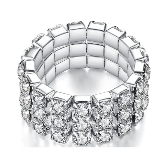 Guodhu Rhinestone Stretch Stackable CZ Ring for Women | Silver Diamond Elastic Band | Sparkly Cubic Zirconia Thumb/Pinky Jewelry – Perfect for Party & Daily Bling