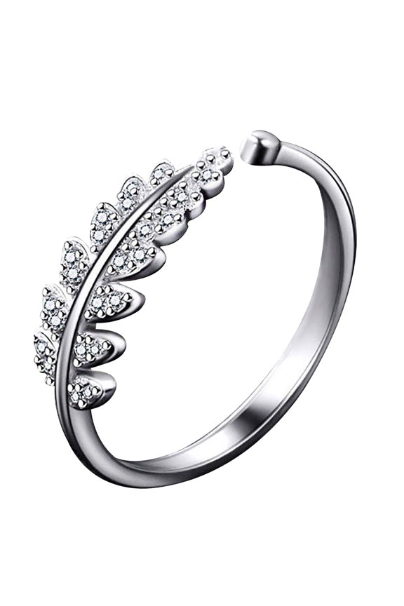 Rings for Women Adjustable Open CZ Leaf Ring for Women Mom Wife Jewelry Gift