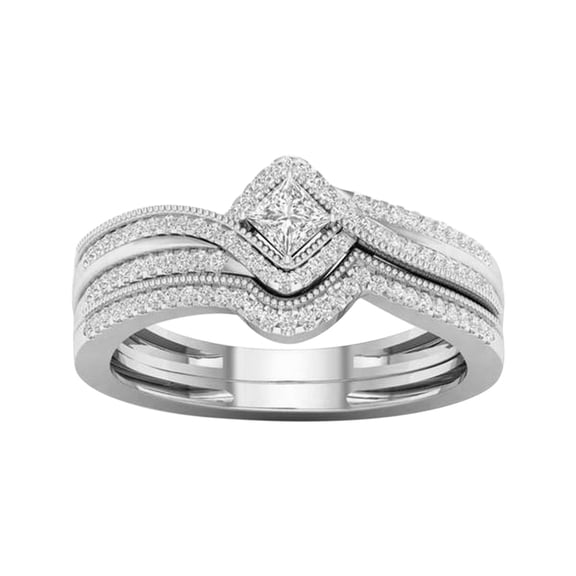 Guodhu Rings for Women Jewelry White Cubic Zirconia Classic Engagement Wedding Band Ring Set Gifts for Women