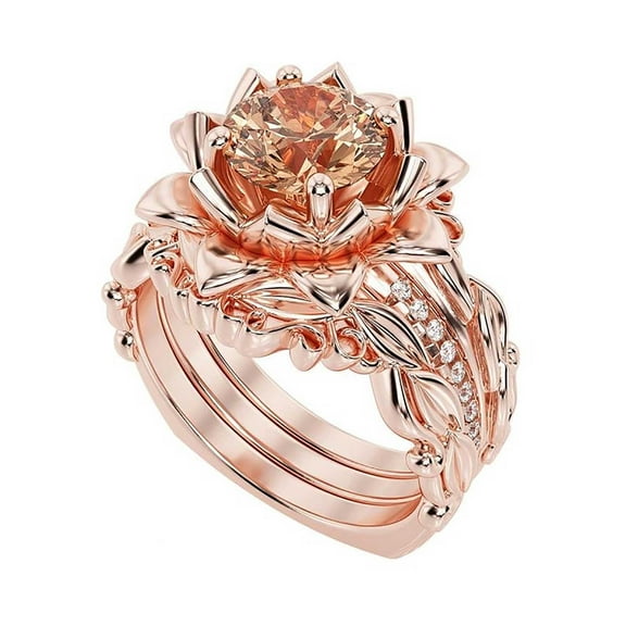Guodhu Rose Gold Flower Diamond Rings 3PC Set Women's Ring Set with Cubic Zirconia Womens Engagement Wedding Ring Exquisite Valentine's Day Gift