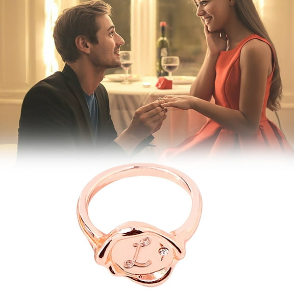 Guodhu Rose Gold Minimalist Cubic Zirconia Letter Ring,Dainty Initial Ring, Personalized Valentine Mothers Gift Jewelry Rings for Women