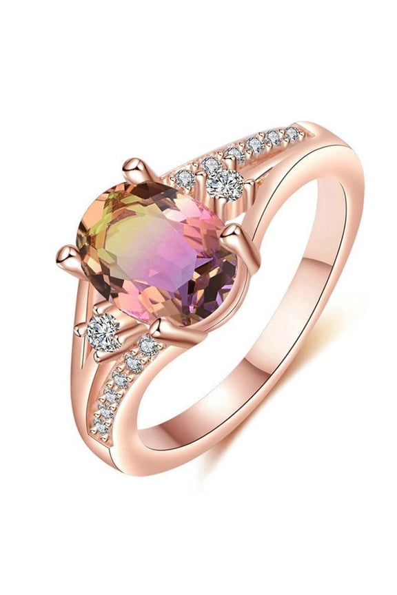 Rose Gold Oval Shaped Natural Gemstone Ring Engagement Ring for Women Personality Bridal Jewelry