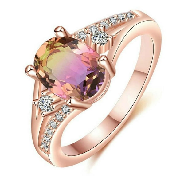 Guodhu Rose Gold Oval Shaped Natural Gemstone Ring Engagement Ring for Women Personality Bridal Jewelry