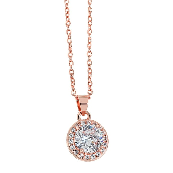 Guodhu Rose Gold Pendant Necklace | Halo Silver Necklaces with Round Cut Cubic Zirconia, Fashion Necklaces For Women, Hypoallergenic Jewelry Necklaces for Women