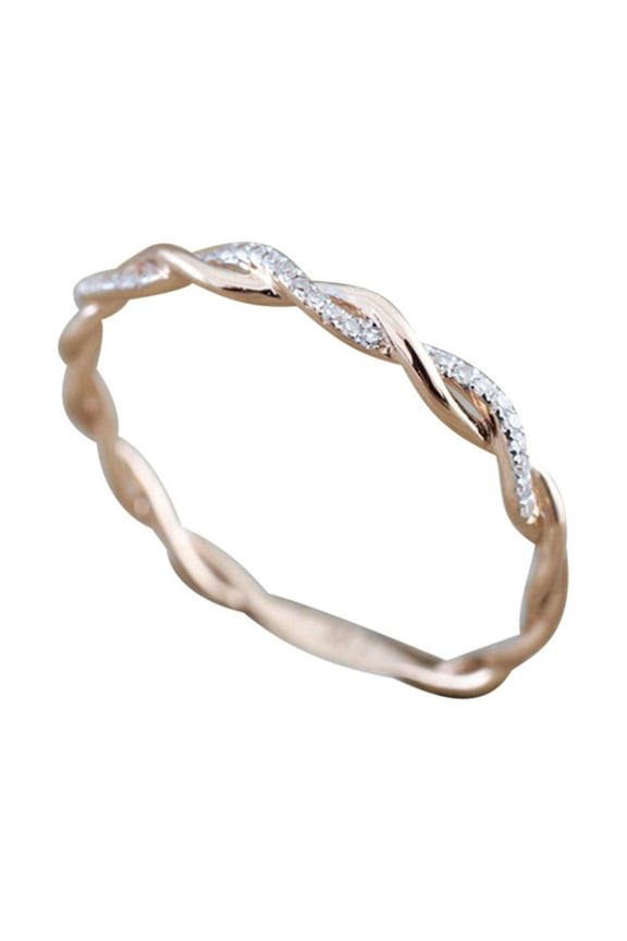 Rose Gold Plated Cubic Zirconia Twisted Ring Eternity Band for Women Engagement Ring Stacking Matching Anniversary Ring