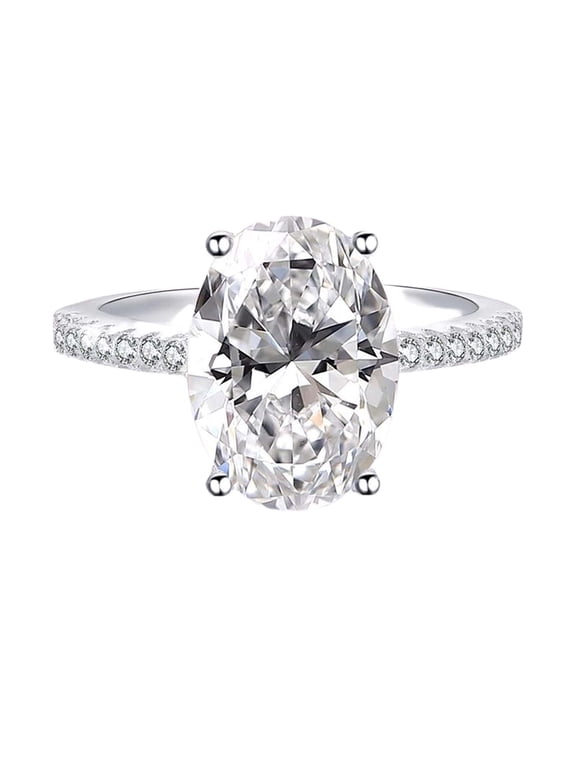 Silver Plated Engagement Rings for Women Classic Oval Cut Cubic Zirconia Wedding Promise Band Rings Fake Engagement Ring