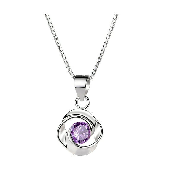 Guodhu Round Birthstone Necklace for Women Amethyst Blue crystal Pendant Necklace Delicate Dainty Fine Jewelry Gift for Women Mom Girlfriend