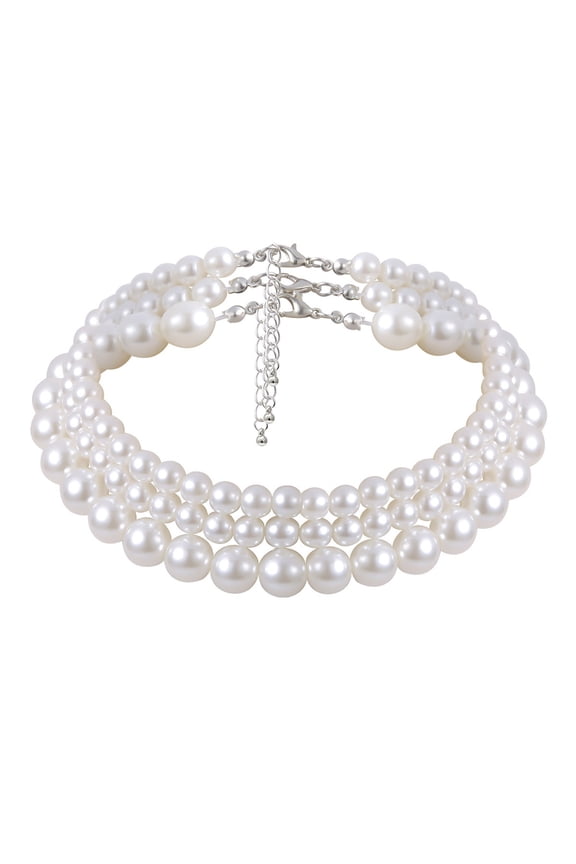 Round Imitation Pearl Choker Necklace Vintage Multi Strands Choker 20s Flapper Necklace Accessories for Women Jewelry Gift Party