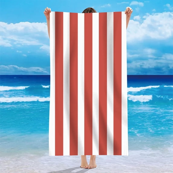 Guodhu Sand Free Microfiber Beach Towel, Oversized Cabana Stripe Pool Towel for Adults, Quick Dry Absorbent for Travel Swimming Camping(Orange)