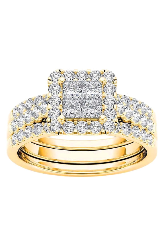 Shiny Cubic Zirconia Set Princess Wedding Rings for Women Engagement Ring Set Bands Gold Plated Cz Valentine's Day Gift