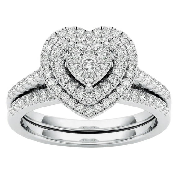 Guodhu Shiny Full Diamond Rings Set Cubic Zirconia Cocktail Rings for Women Eternity Engagement Wedding Band Ring for Women Heart-Shaped Ring Exquisite Valentine's Day Gift