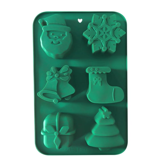 Guodhu Christmas Silicone Baking Pan 6.6x10 inch Nonstick Rectangula Porous Cake Mould, for Bread Loaf Brownies, Easy Release（Green）