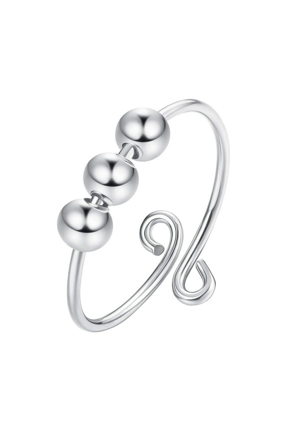 Silver Anxiety Fidget Spinner Ring with Beads - Calmi Band for Stress Relief | Adjustable Size Ideal Gift for Men, Women & Teens