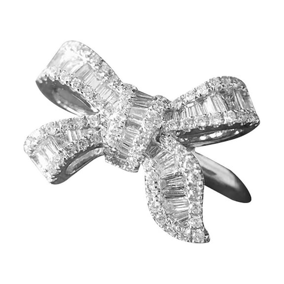 Guodhu Silver Bowknot Shiny Full CZ Diamond Ring Cubic Zirconia Rings Eternity Engagement Wedding Band Ring for Women