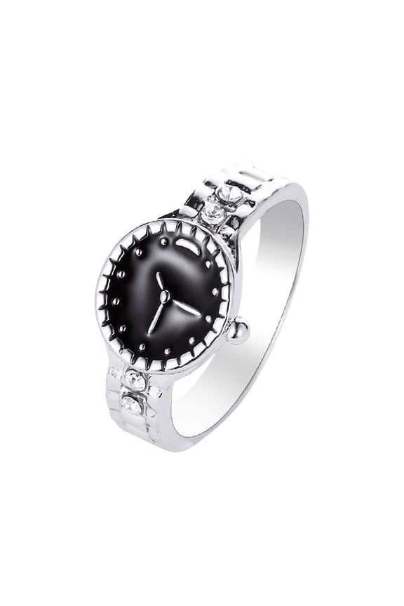 Silver Finger Watches Ring for Women Men,Creative Personality Men Women Watch Ring Band Round Simple Dial Quartz Ring Watches with Cubic Zirconia Statement Clock Ring Cannot Truly Function