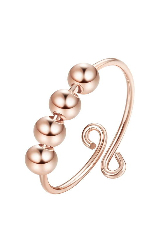 Silver /Gold/Rose Gold Adjustable Open Fidget Rings, Anxiety Bead Relief ring, Anti-worry Spinner Rings Gift for Women Men Teen
