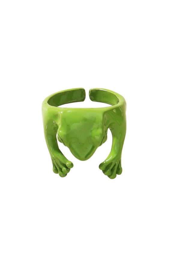 Silver Green Frog Animal Open Ring, Adjustable Frog Finger Ring for Women Men Fashion Party Jewelry Personalized Gift