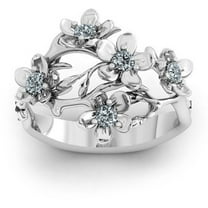 Guodhu Silver Hawaiian Plumeria Cubic Zirconia Ring Branches, Flowers, Natural Elements Band Ring Jewelry Gifts for Women Teen