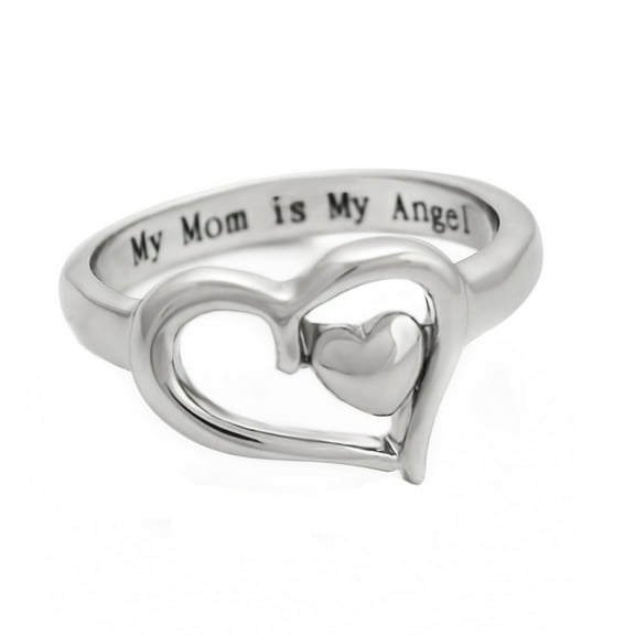Guodhu Silver Heart Ring Engraved My Mom is My Angle Mother Daughter Forever Ring, Mom Birthday Mothers Day Gifts jewelry for Mom Grandmom