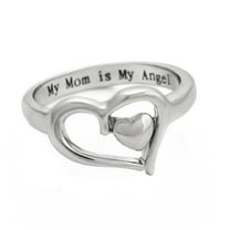 Guodhu Silver Heart Ring Engraved My Mom is My Angle Mother Daughter Forever Ring, Mom Birthday Mothers Day Gifts jewelry for Mom Grandmom