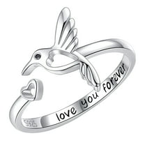 Guodhu Silver Hummingbird Heart Ring Vintage Adjustable Thumb Rings for Women Engraved The Words' I love you forever ' Promise Rings