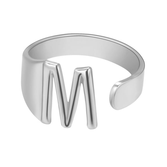 Guodhu Silver Letter Adjustable Rings for Men & Women Gold Plated Bold Initial Alphabet A to Z Open Ring Jewelry